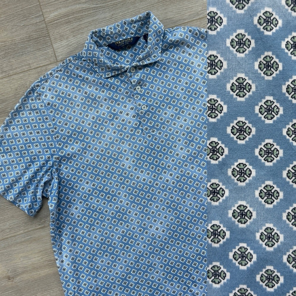 Polo Golf Ralph Lauren Men's Large Light‎ Blue Top Of The Rock Diamond AOP Polo